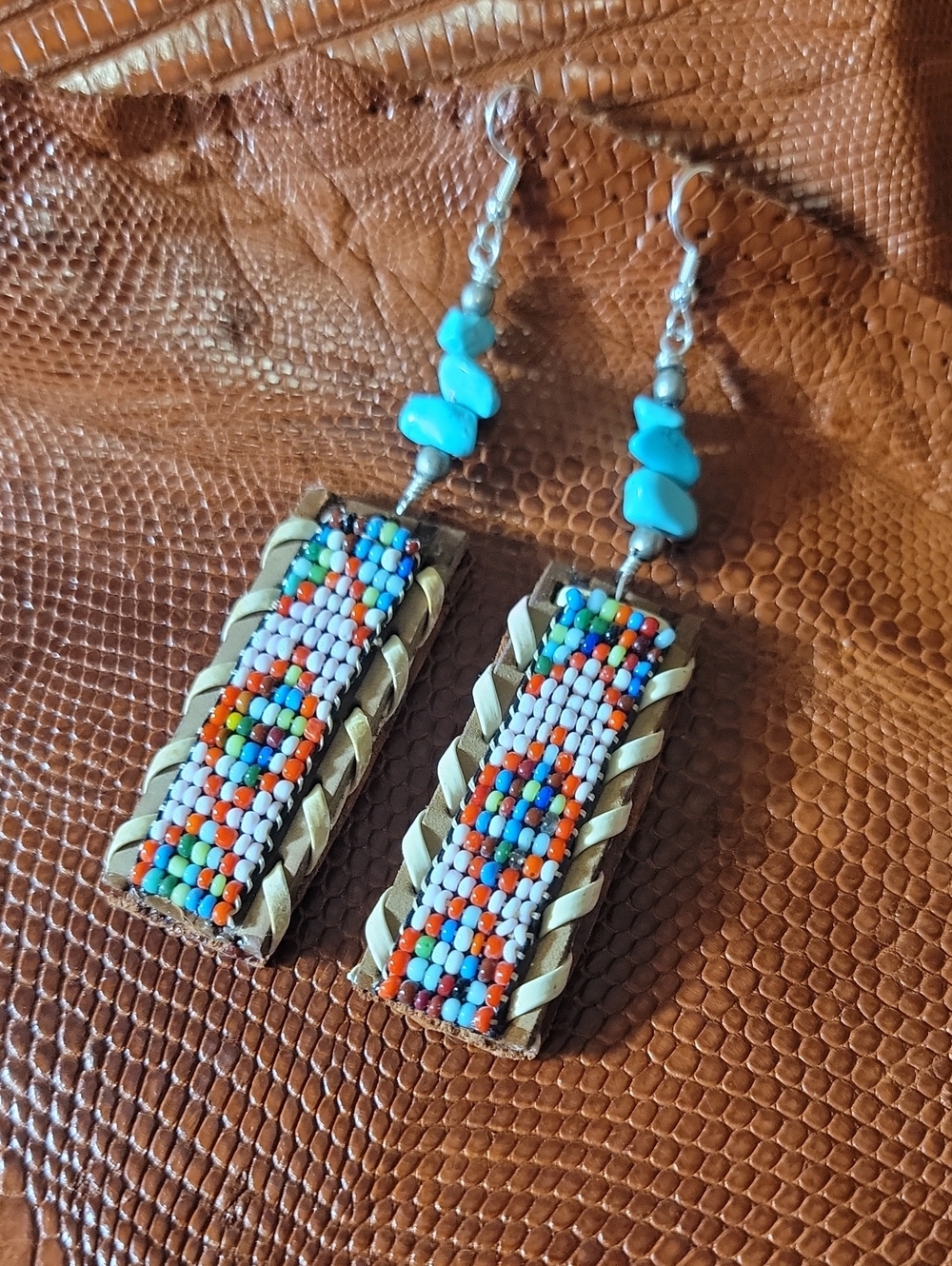 Handcrafted Native American Beads, Turquiose & Reptile Earrings